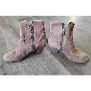 Sam Edelman Louie Western Boot Caramel Brown Suede Fringe US Size 7.5 Block Heel